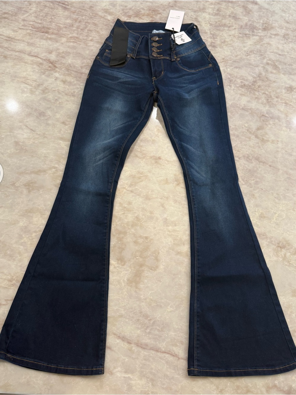 Bamboo Super Soft Dark Wash Flare Jeans - New Size 3 Stretch Button Zipper Fly